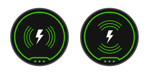 circular wireless chargers pad glow with green energy, power supply, charge flat vector © SparkJ Design