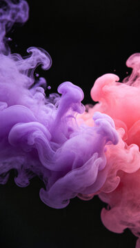 Abstract 3D purple and pink ink in water background with grainy holographic smoke waves vertical composition perfect for premium mobile tech wallpapers.