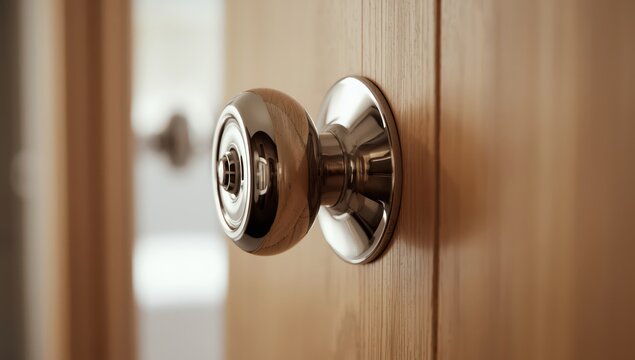 Zoomed view of a bathroom doorknob lacking a keyhole.