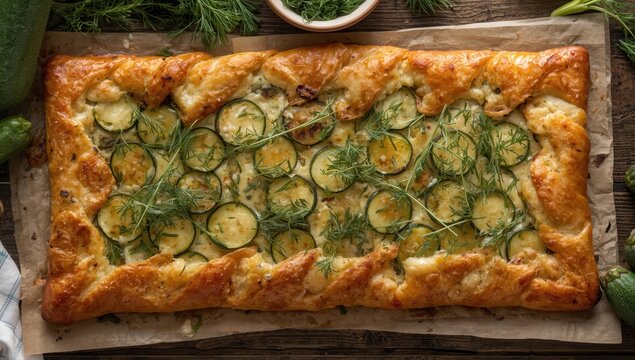 Zucchini and Cheese Tart in Puff Pastry with Dill