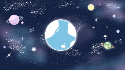 宇宙・惑星のかわいい背景イラスト © Suzu Naruyo