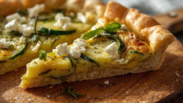 zucchini, herb, and cheese pastry slice