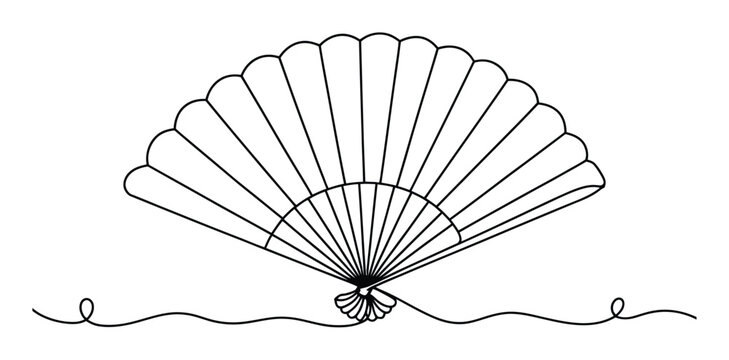 L&iacute;nea continua minimalista de un abanico plegable tradicional