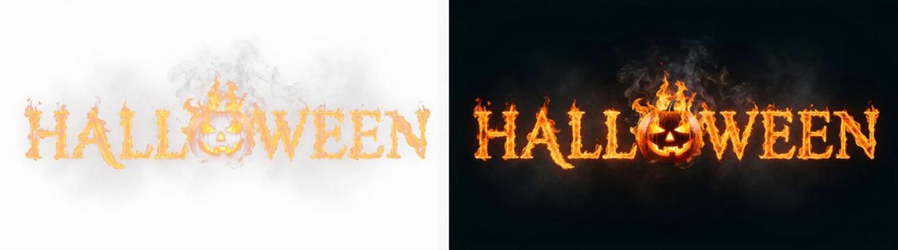 Halloween typography text title with flaming fire effect isolated on black and white background halloween typography isolated seasonal abstract