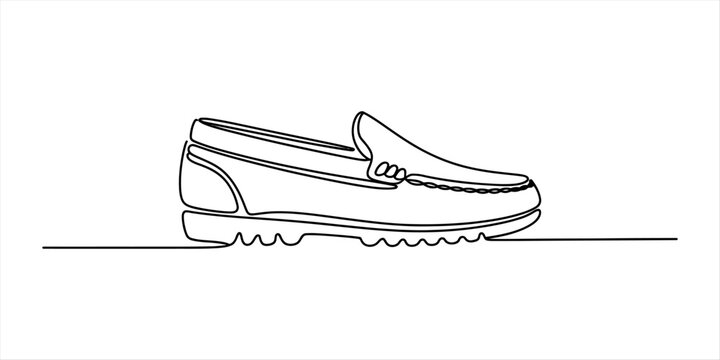 Continuous single line drawing of a classic leather loafer shoe for men showing simple elegant style in a minimalist artistic vector illustration design