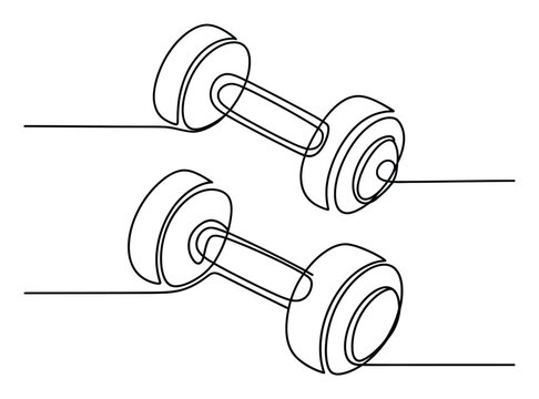 L&iacute;nea continua minimalista de dos mancuernas para fitness y ejercicio