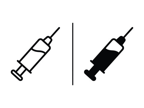 Professional Outline and Filled Syringe Injection Icon Vector for Vaccine, Medical Treatment, Healthcare UI UX Editable SVG