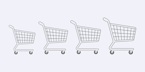 Shopping cart size set vector line art from small to large supermarket trolley icons © Hafsa