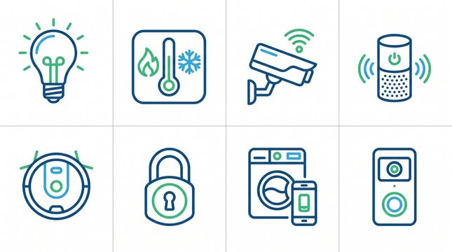 Modern smart home device icons collection with clean flat design style