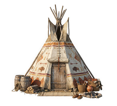 Traditional native american teepee tent isolated on transparent background