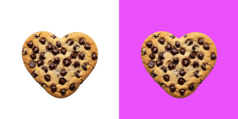 Fototapeta premium Heart shaped chocolate chip cookie on background