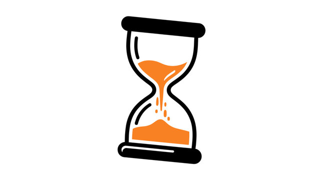 Minimalist hand drawn hourglass icon with flowing orange sand.