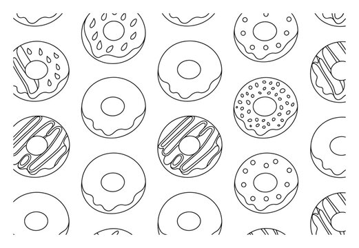 Patr&oacute;n continuo de donas dibujadas a mano para colorear