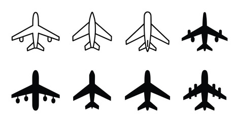 Fototapeta premium Conjunto de aviones y siluetas en blanco y negro