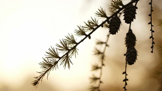 Larch branch with pine cones swaying gently 4K Video