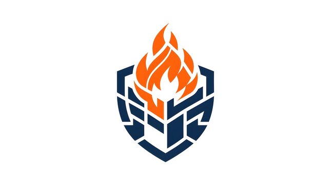 Modern abstract shield logo with orange flame design