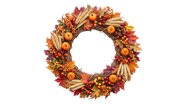 Thanksgiving autumn fall wreath with wheat and leaves PNG clip art