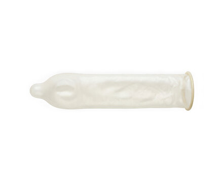 A single unrolled latex condom, isolated on transparent background