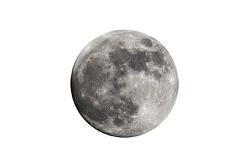 Naklejka premium Full detailed view of the lunar surface showing craters, maria, rays, and realistic geological surface details of Earth's glowing celestial moon.