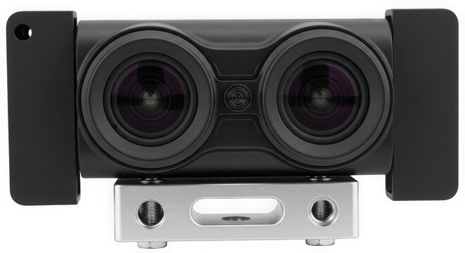 Modern black portable wireless speaker with a silver metal base isolated on transparent background