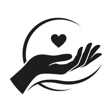 Caring hands with heart icon a black silhouette on transparent background representing charity support