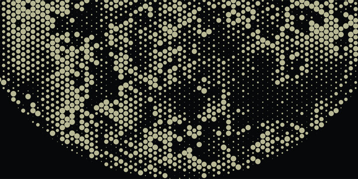 Abstract Beige Halftone Dot Pattern Background with Organic Particle Flow on Black Vector