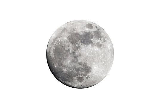 Detailed full moon sphere showing lunar surface craters, maria, rays, and realistic geological features.