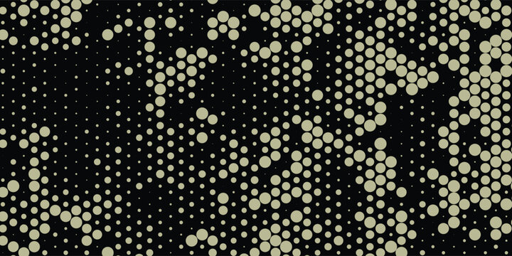 Abstract Beige Halftone Dot Pattern Background with Organic Particle Flow on Black Vector