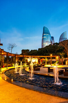 Chambarakand Park Fountain Pergola Flame Towers Night