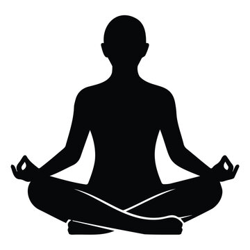Meditating person in lotus position vector silhouette illustration for yoga and mindfulness.