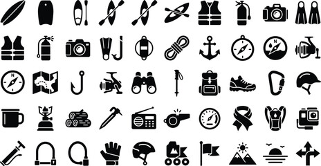 Outdoor Adventure, Camping, and Water Sports Glyph Icon Set © Sourav
