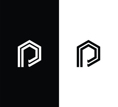 Minimalist letter pp monogram logo design in hexagon shape black and white
