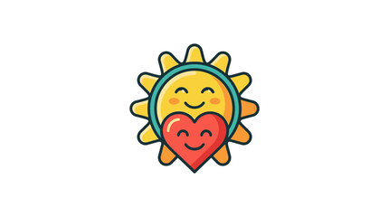 Cheerful Sun and Heart Illustration for Positive Happiness and Love Concepts