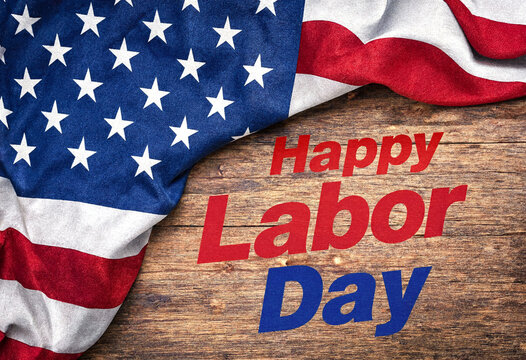 Happy labor day celebration with american flag on rustic wooden background patriotism concept