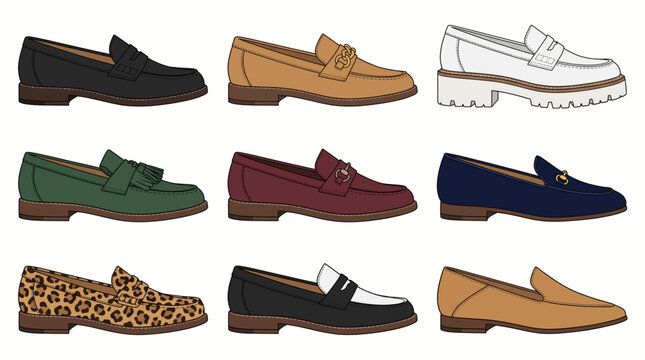 Loafer Shoe Fashion Collection Flat Vector Illustration Women Footwear EPS SVG White Background