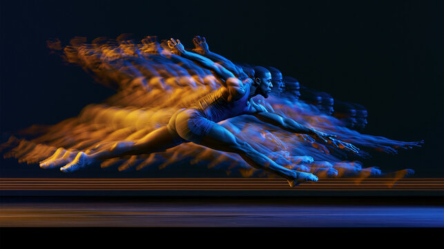 Ballet Dancers Performing Flying Leap in Motion Blur