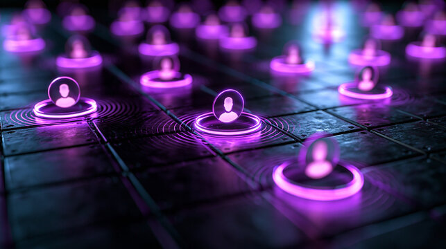 Digital Network Connection with Glowing User Icons