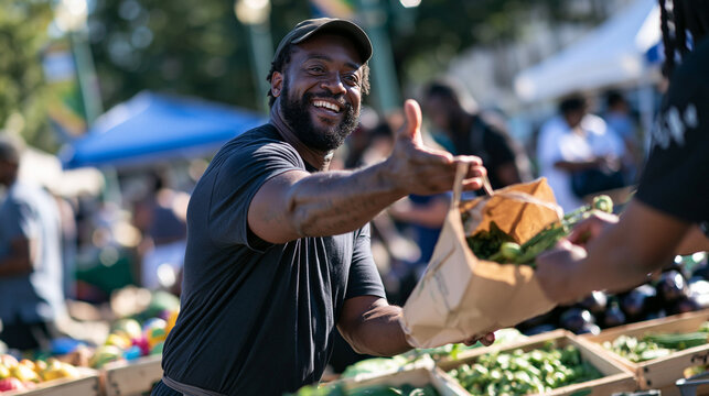 Vendor at Farmers Market Holding Fresh Produce