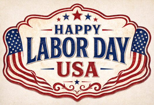Vintage happy labor day usa celebration with flags and decorative text design