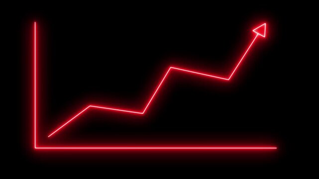 Neon line Arrow rising on graph with rocket Sale Symbols. Abstract business growth and start up business concept. Market Recovery Concept. Successful growth trend line graph, 4k video animation.