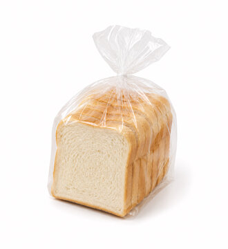 Sliced white bread wrapped in clear plastic packaging.