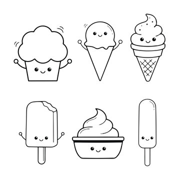 Colecci&oacute;n de postres y helados estilo kawaii