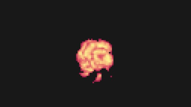 burning flame effect in pixel art style with black screen background