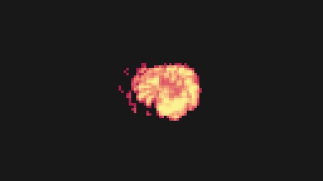 idle burning fire ball effect in pixel art with black screen background