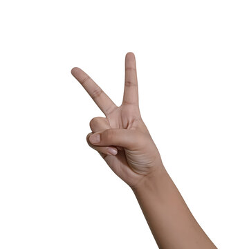Human hand showing a victory sign or number two gesture