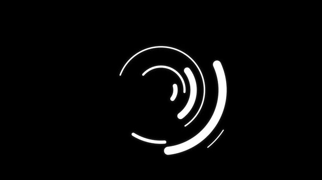 Abstract loading animation consists of three concentric white curved lines of varying thickness on a pitch black background.