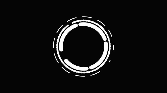 Circle graphic displays a futuristic HUD interface element consisting of dashed rings against a solid black background.