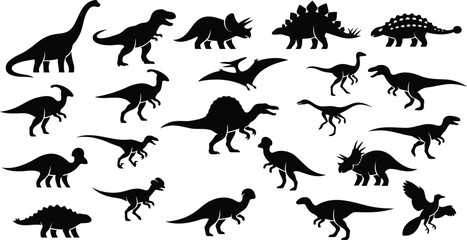 Obraz premium Set of black dinosaur silhouettes collection