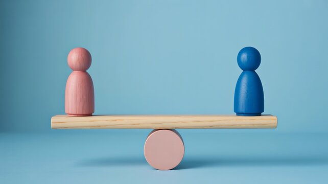 Balance between two people figures on scale representing equality fairness and stability concept