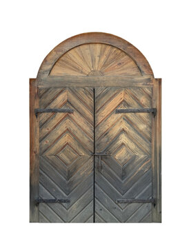 Old wooden rustic door isolated on white background